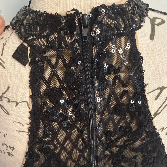 Privy Sequin Mesh Bodycon Prom Dress Black/Nude Halter Size M - Picture 8 of 12